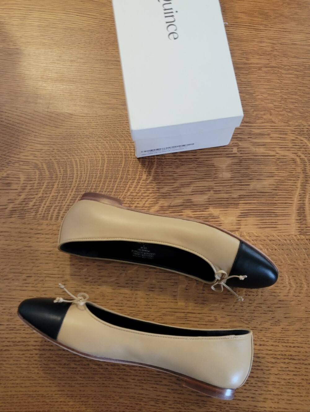 Quince Italian Leather Cap-toe Ballet Flats - Cashew & black - Picture 11 of 14
